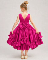 Hot Pink Satin A-line Girls Formal Dress Back View