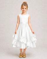 Ivory Satin A-line Girls Formal Dress Front View