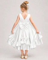 Ivory Satin A-line Girls Formal Dress Back View