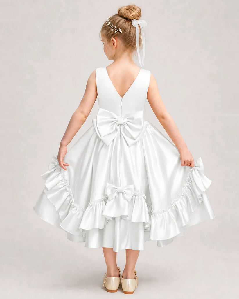 Ivory Satin A-line Girls Formal Dress Back View