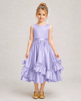 Lavender Satin A-line Girls Formal Dress Front View