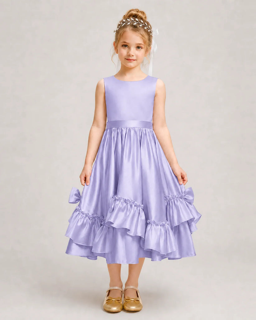 Lavender Satin A-line Girls Formal Dress Front View