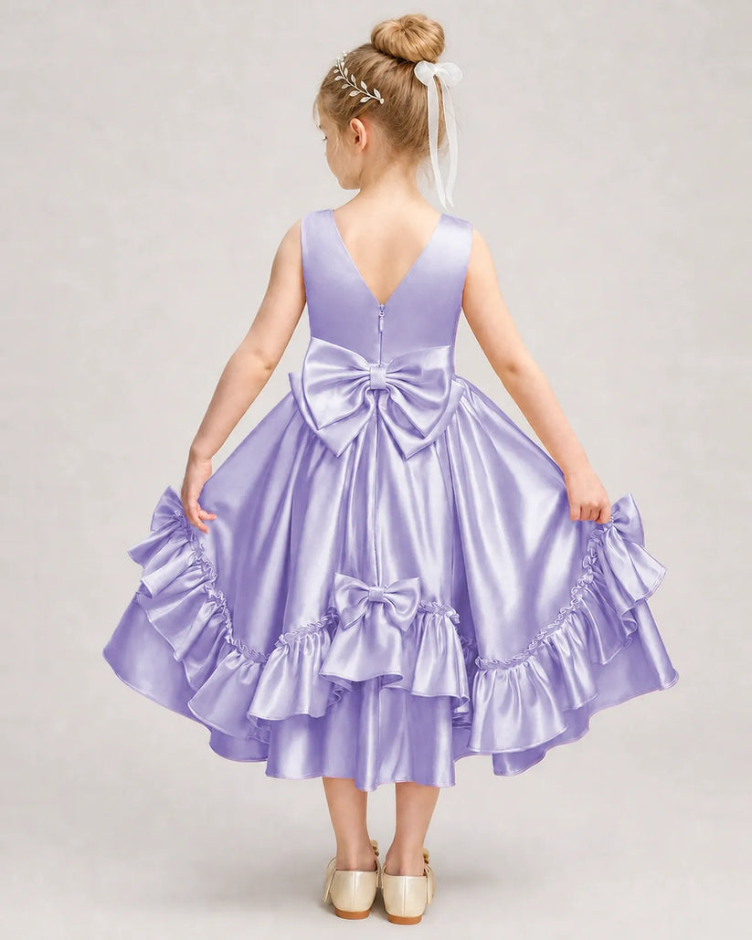 Lavender Satin A-line Girls Formal Dress Back View