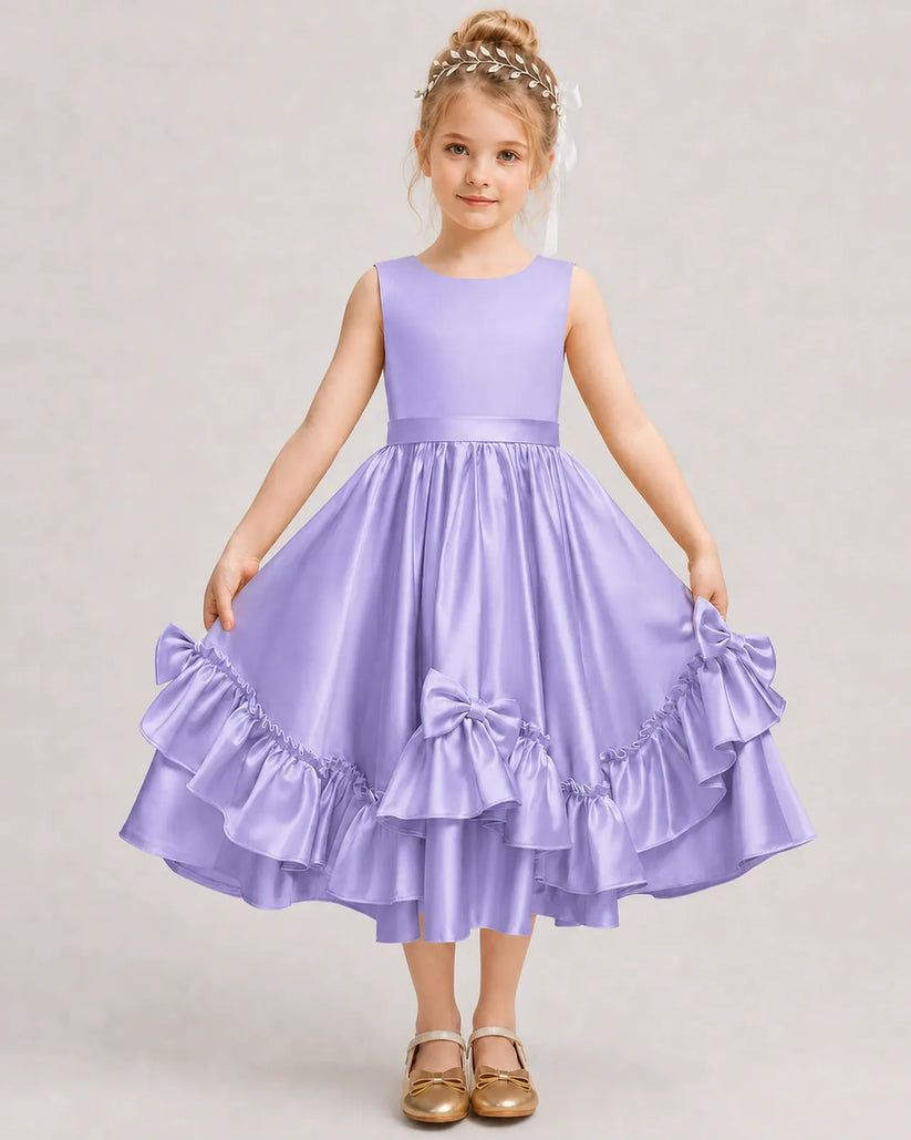 Lavender Satin A-line Girls Formal Dress Front View