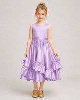 Lilac Satin A-line Girls Formal Dress Front View