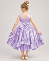 Lilac Satin A-line Girls Formal Dress Back View