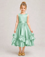 Mint Green Satin A-line Girls Formal Dress Front View