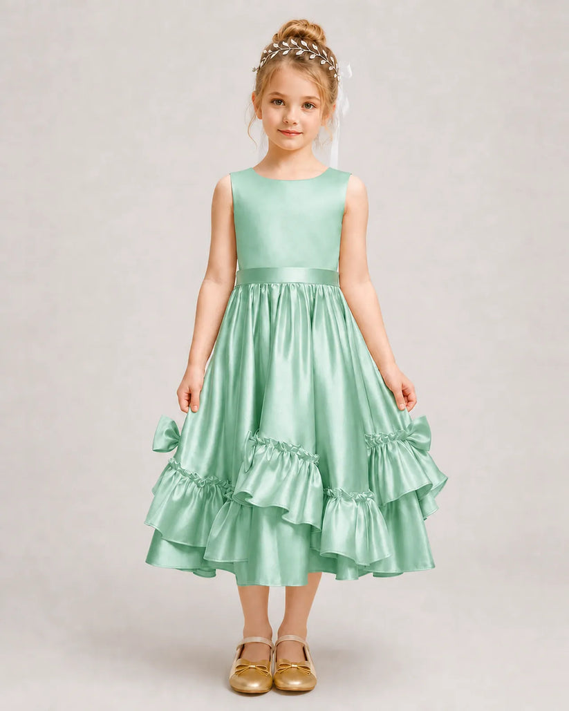 Mint Green Satin A-line Girls Formal Dress Front View