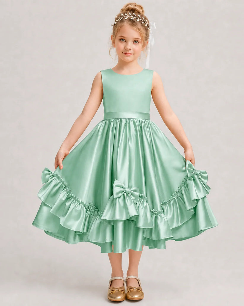 Mint Green Satin A-line Girls Formal Dress Front View