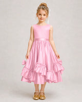 Pink Satin A-line Girls Formal Dress Front View