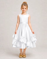 White Satin A-line Girls Formal Dress Front View