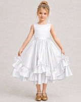 White Satin A-line Girls Formal Dress Front View