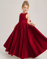 Burgundy Satin A-line Girls Formal Dress Front View
