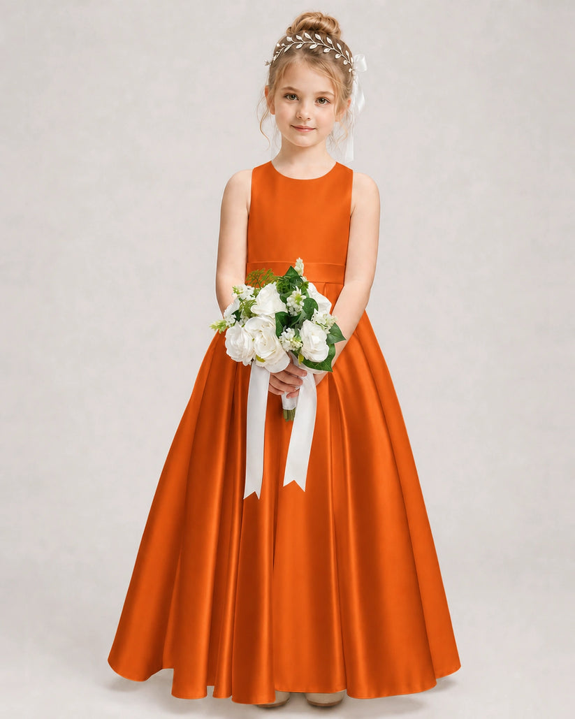 Burnt Orange Satin A-line Girls Formal Dress Front View