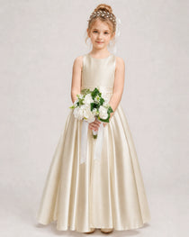 Dideyttawl White Girls Formal Dress Halter Satin Floor-Length Ball Gown