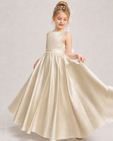 Champagne Satin A-line Girls Formal Dress Front View