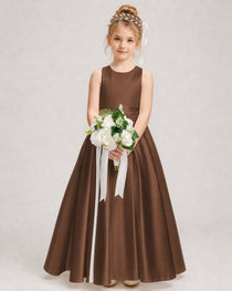 Dideyttawl White Girls Formal Dress Halter Satin Floor-Length Ball Gown