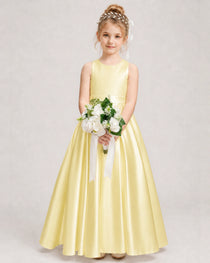 Dideyttawl White Girls Formal Dress Halter Satin Floor-Length Ball Gown