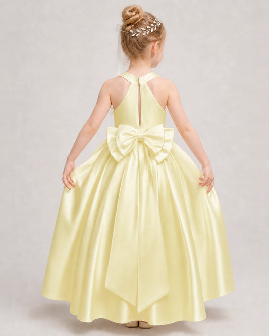 Daffodil Satin A-line Girls Formal Dress Back View