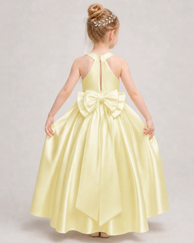 Daffodil Satin A-line Girls Formal Dress Back View