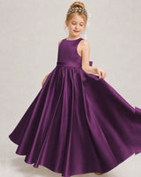 Grape Satin A-line Girls Formal Dress Front View