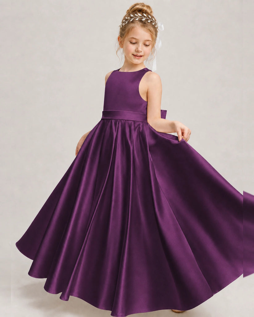 Grape Satin A-line Girls Formal Dress Front View
