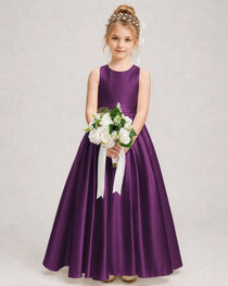 Dideyttawl White Girls Formal Dress Halter Satin Floor-Length Ball Gown