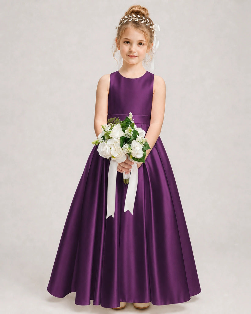 Grape Satin A-line Girls Formal Dress Front View