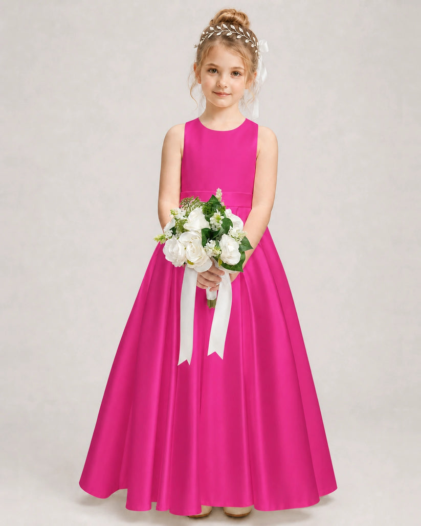 Hot Pink Satin A-line Girls Formal Dress Front View