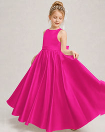 Dideyttawl White Girls Formal Dress Halter Satin Floor-Length Ball Gown