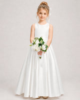 Ivory Satin A-line Girls Formal Dress Front View