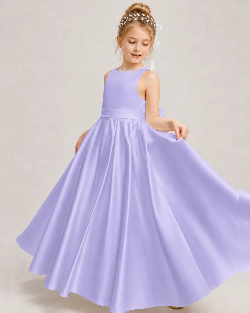 Lavender Satin A-line Girls Formal Dress Front View