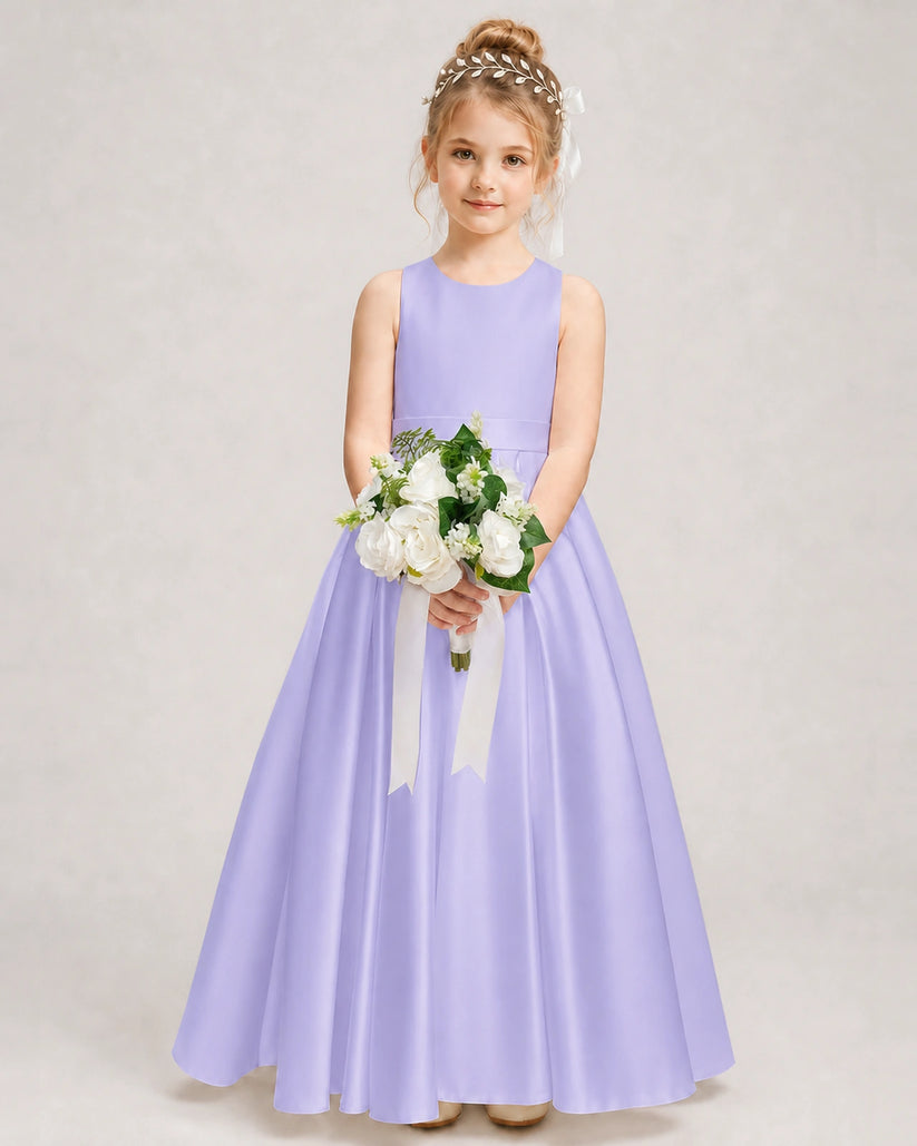 Lavender Satin A-line Girls Formal Dress Front View