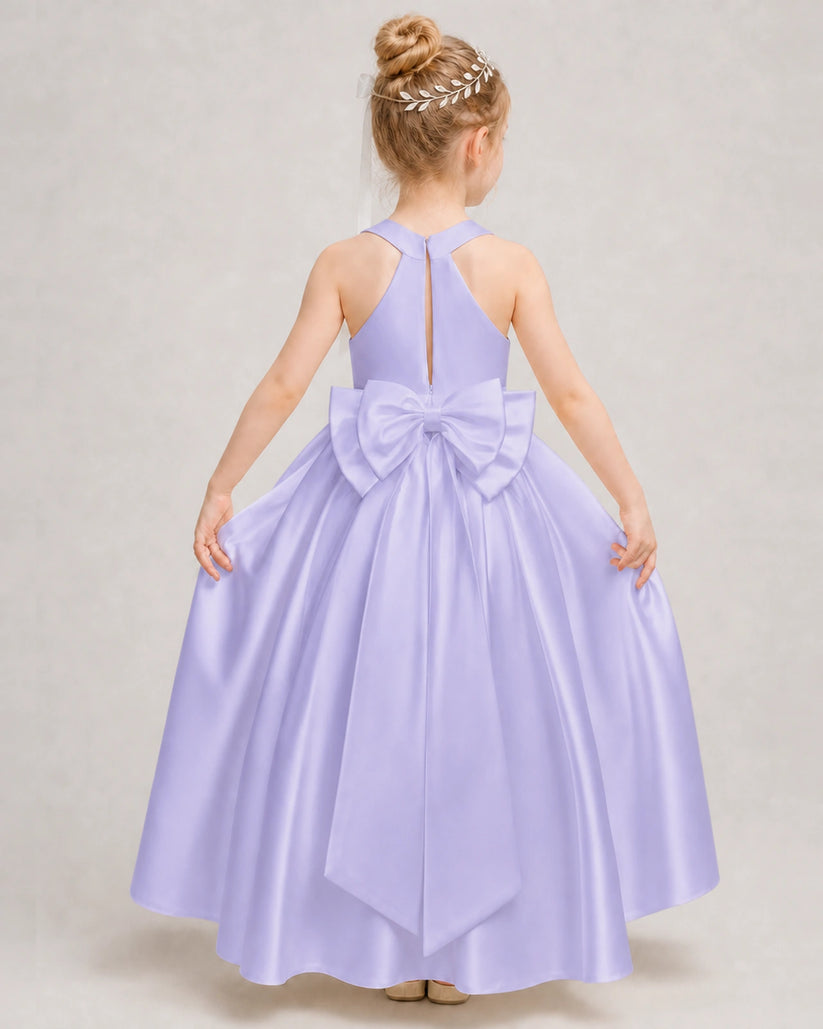 Lavender Satin A-line Girls Formal Dress Back View