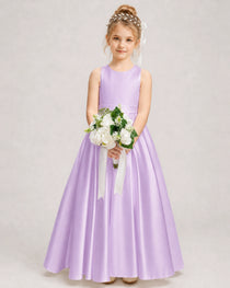 Dideyttawl White Girls Formal Dress Halter Satin Floor-Length Ball Gown