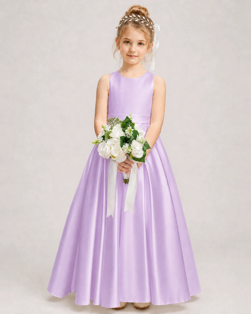 Lilac Satin A-line Girls Formal Dress Front View