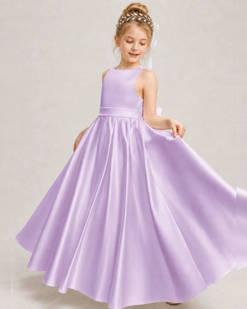 Lilac Satin A-line Girls Formal Dress Front View