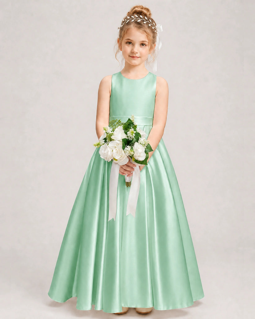 Mint Green Satin A-line Girls Formal Dress Front View