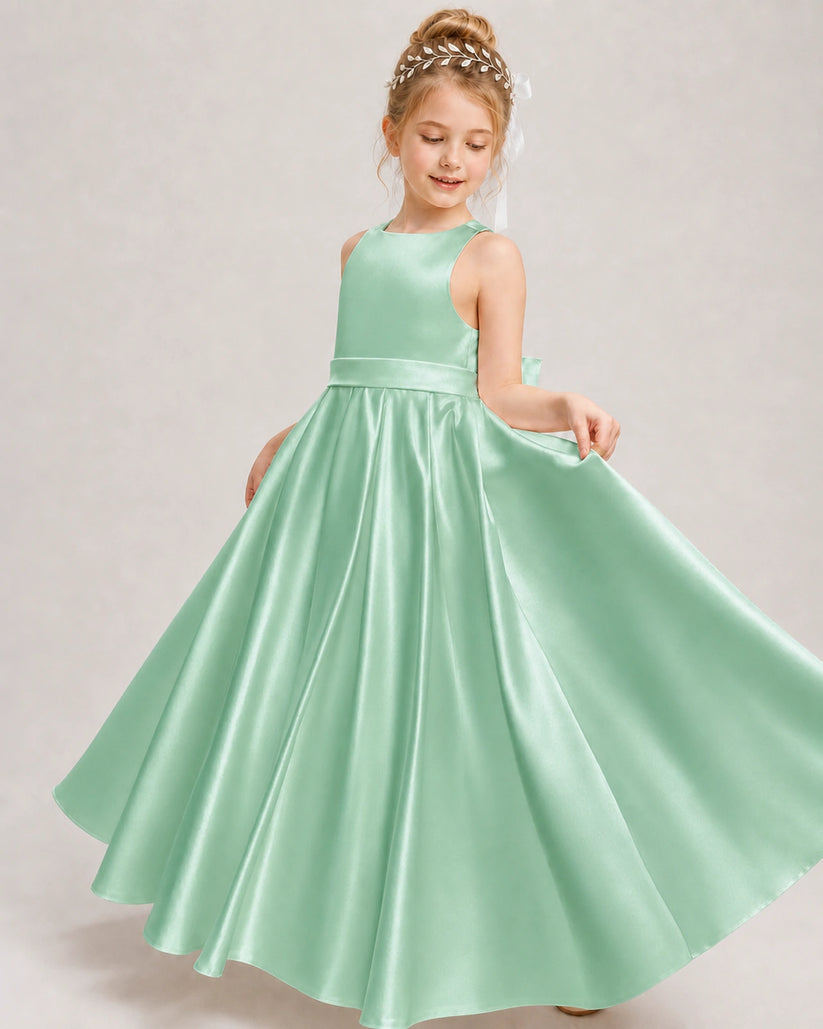 Mint Green Satin A-line Girls Formal Dress Front View