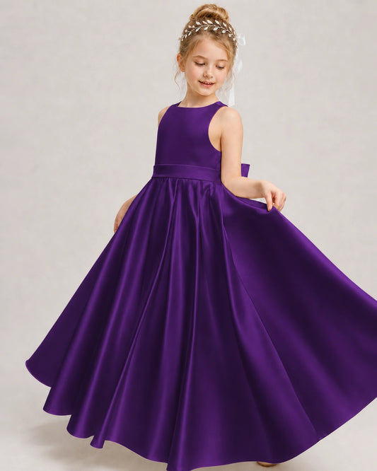 Purple Satin A-line Girls Formal Dress Front View