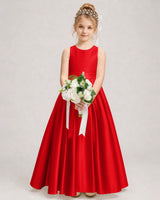 Red Satin A-line Girls Formal Dress Front View