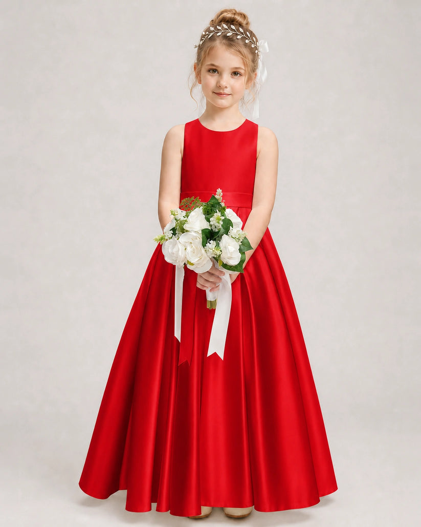Red Satin A-line Girls Formal Dress Front View