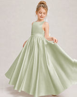 Sage Green Satin A-line Girls Formal Dress Front View
