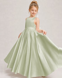 Dideyttawl White Girls Formal Dress Halter Satin Floor-Length Ball Gown