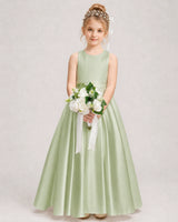 Sage Green Satin A-line Girls Formal Dress Front View