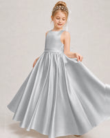 Silver Satin A-line Girls Formal Dress Front View