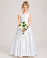 White Satin A-line Girls Formal Dress Front View