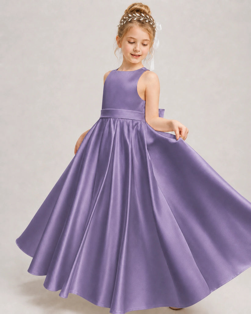 Wisteria Satin A-line Girls Formal Dress Front View