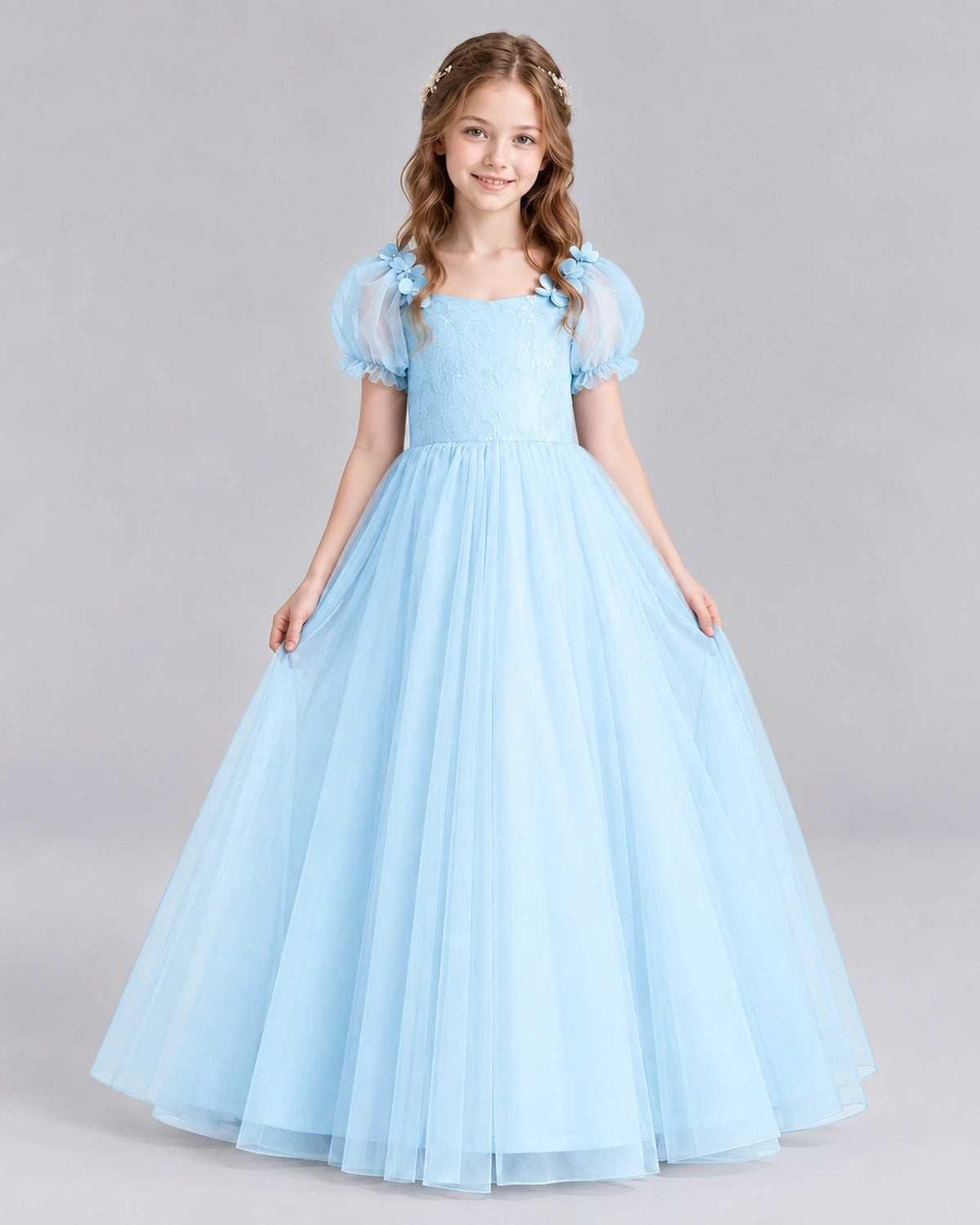 Baby Blue Ball Gown Girls Formal Dresses Front