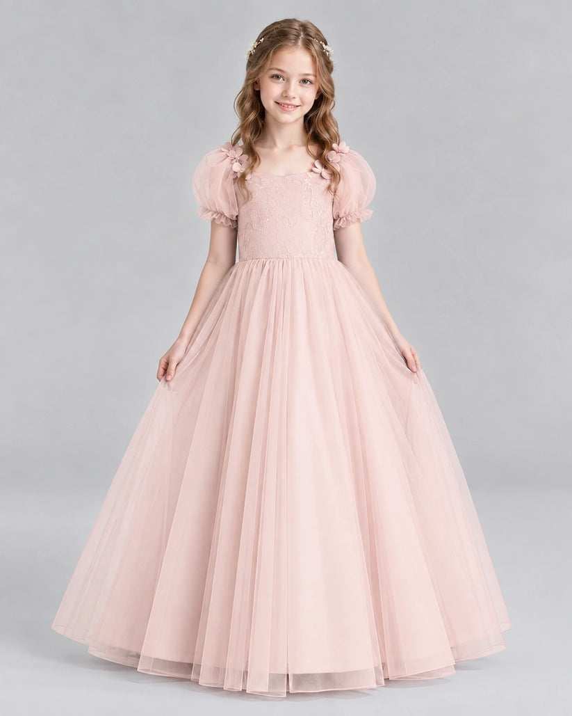 Blush Pink Ball Gown Girls Formal Dresses Front